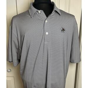 Dunning Men’s Black-and-white striped short sleeve polo colonial Springs logo XL